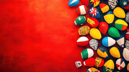 Wall Mural - international mother language day. wooden blanks painted in the colors of the flags of different cou