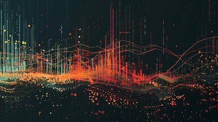 Wall Mural - abstract data visualization with colorful lines and dots.