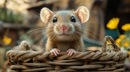 Wall Mural - Cute Rat in a Wicker Basket: Adorable Pet Photography