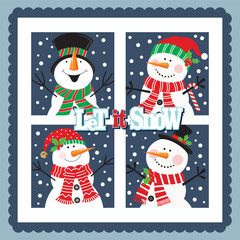 Wall Mural - Christmas card design with cute snowman