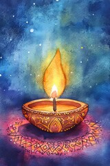 Sticker - Watercolor illustration of festive Diwali decor