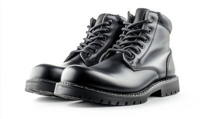 Stylish black leather boots on a white isolate background