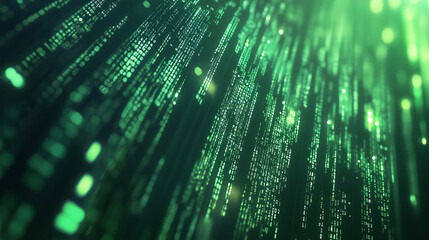 Wall Mural - Green digital binary data on computer screen background. Matrix style
