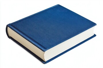 Closed blue book, white isolated background.