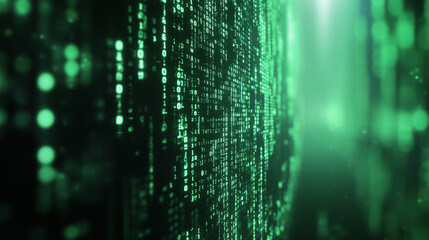 Green digital binary data on computer screen background. Matrix style
