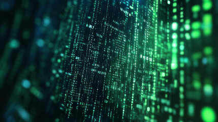 Green digital binary data on computer screen background. Matrix style
