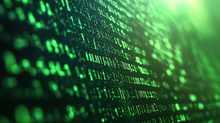 Green digital binary data on computer screen background. Matrix style
