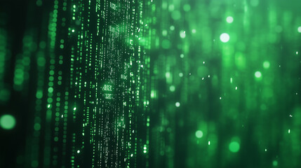 Green digital binary data on computer screen background. Matrix style
