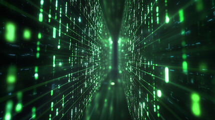 Wall Mural - Green digital binary data on computer screen background. Matrix style
