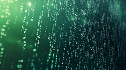 Wall Mural - Green digital binary data on computer screen background. Matrix style
