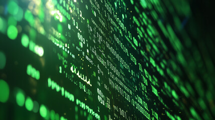 Green digital binary data on computer screen background. Matrix style
