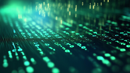 Green digital binary data on computer screen background. Matrix style
