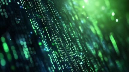 Green digital binary data on computer screen background. Matrix style

