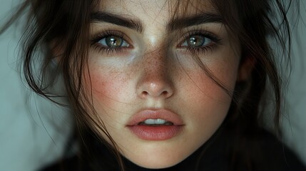 Canvas Print - Close Up Portrait of a Woman with Freckles and Intense Eyes