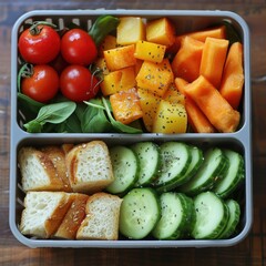 Snacks lunch box, vegetables and fruits