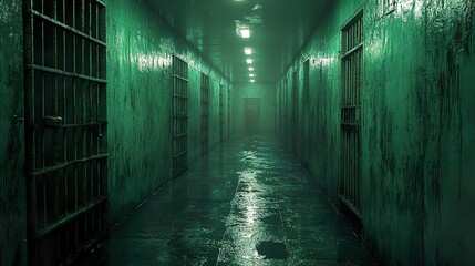 Canvas Print - Dark and Gloomy Prison Corridor