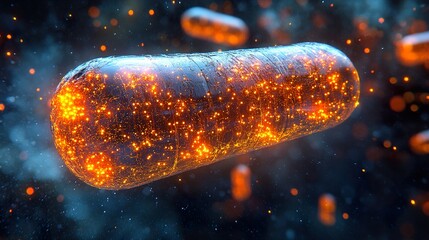 Wall Mural - microscopic view of glowing bacteria - scientific illustration