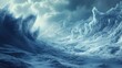 © Tin - A breathtaking view of an icy landscape with towering waves and dramatic clouds, capturing the essence of winter's beauty.