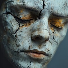 Canvas Print - Close-Up Portrait of a Cracked Face