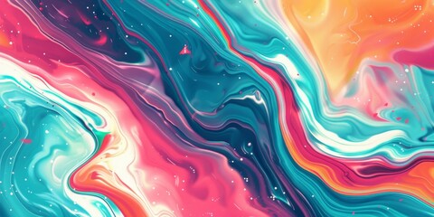 A colorful abstract painting with a blue and orange swirl. The painting is full of bright colors and has a dreamy, whimsical feel to it