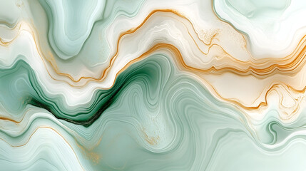 Wall Mural - elegant abstract marble texture featuring soft green and white swirls with delicate golden veins in 