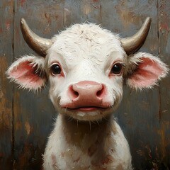 Wall Mural - Cute White Calf Portrait - Realistic Oil Painting