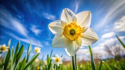 white and yellow Narcissus flower in nature