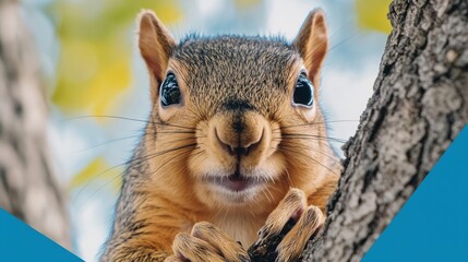 Canvas Print - A squirrel is sitting on a tree branch with its eyes open, AI