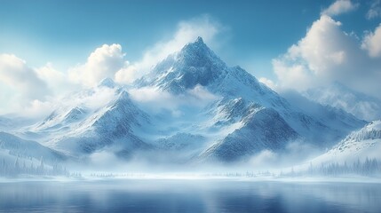 Canvas Print - Snowy Mountain Peak Reflecting in a Tranquil Lake