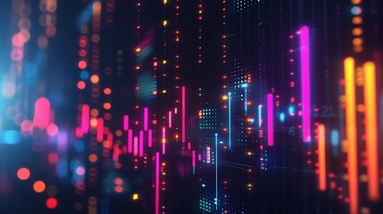 Wall Mural - abstract digital background with neon lights and colorful lines resembling a futuristic cityscape.