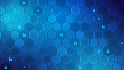 Fototapete - Abstract Digital Blue Hexagons Cyber Security Background. Medical Research or Tech Innovation Online Webinar Presentation Event. Conference or Forum Vector Illustration Backdrop.