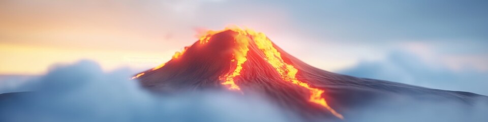 A volcano with a large red fire lava spewing out of it surrounded by a cloud of smoke and ash.