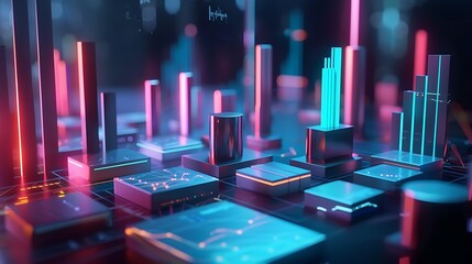 Wall Mural - abstract futuristic cityscape with neon lights and geometric shapes.