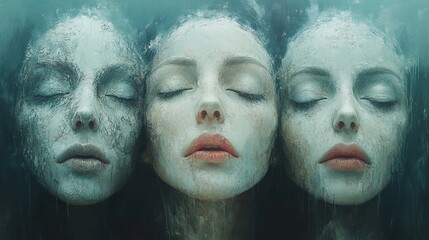 Poster - Three Women in a Dreamlike State: Surreal Portrait of Faces