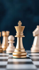 golden king chess piece stands on the board