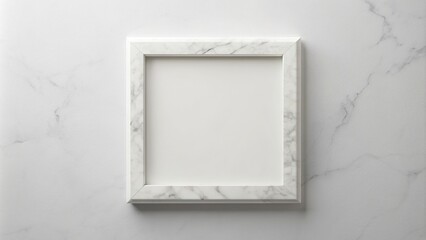 A square empty classic ornamental frame signboard plaque made of white marble stone attached to a white wall isolated on a white background, signboard, ornamental, stone wall, plaque