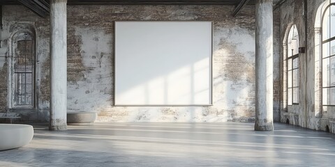 Canvas Print - Blank Poster Frame on Wall in Industrial Space