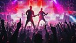 © Todd's Studio - Two silhouetted men perform on stage, illuminated by vibrant neon lights, as a cheering crowd raises their hands in excitement.