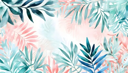 Sticker - Lush tropical foliage captured in vibrant watercolor hues of green, blue, and pink