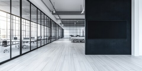 Canvas Print - Modern Open Office Space with Glass and Black Wall