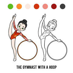 Wall Mural - Coloring book for kids, asian gymnast girl with a hoop