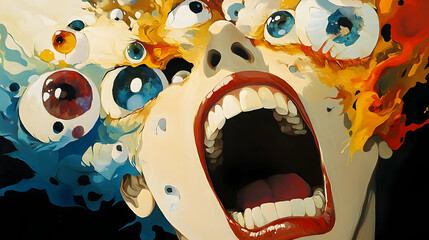 Wall Mural - Screaming Face with Eyes in Abstract Art