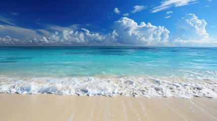 Canvas Print - Serene Tropical Beach with Clear Blue Water and Clouds