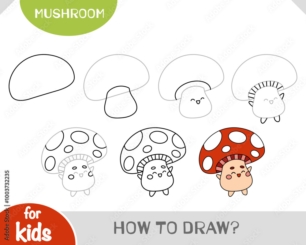 How To Draw Cute Character Funny Mushroom For Children Step By Step