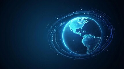Wall Mural - a dark blue vector background features a striking depiction of planet earth at the center, surrounde