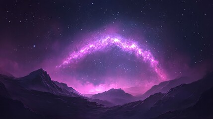 Wall Mural - A fantastic night landscape features a brilliant arch of the Milky Way stretching majestically across the sky.