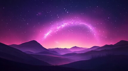 Wall Mural - A fantastic night landscape features a brilliant arch of the Milky Way stretching majestically across the sky.