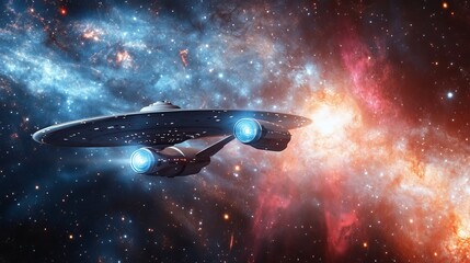 Wall Mural - a thrilling depiction of space travel at the speed of light, reminiscent of star trek, showcases the