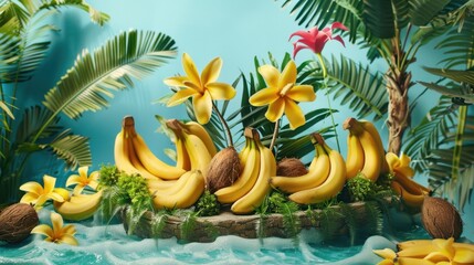 Wall Mural - Tropical Banana Arrangement on Vibrant Background