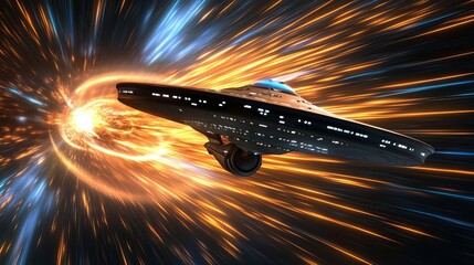 Wall Mural - A thrilling depiction of space travel at the speed of light, reminiscent of Star Trek, showcases the universe racing by in a blur of light and energy.